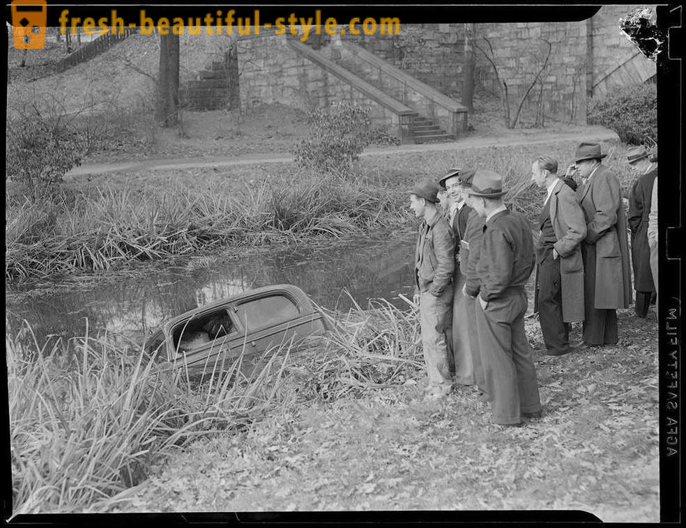 Fotografická sbírka nehod na silnicích Ameriky v letech 1930-1950